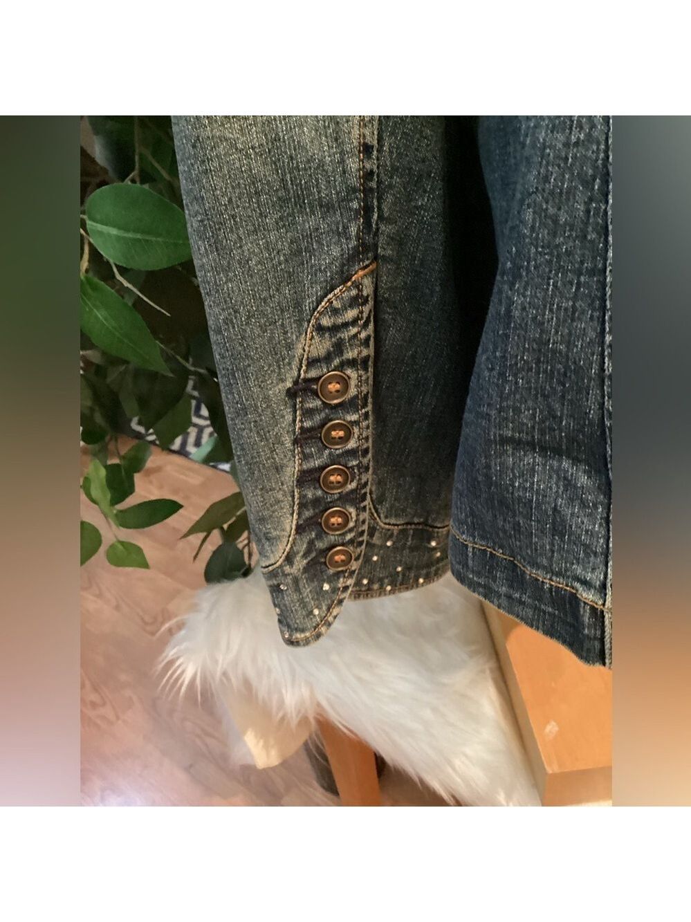 a.n.a 3 button painted floral glitter embellished Jean jacket Woman’s size 2X - Picture 2 of 15